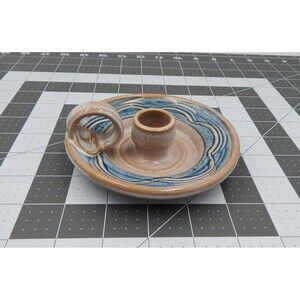 Suzanne Kent Art Pottery Chamber Stick Blue Candle Holder Taper Signed 5 In Wide